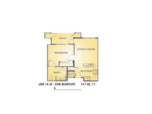 Floor plan for 1 bed, 1 bath, 547 sqft